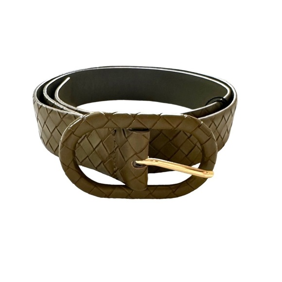 NWOT Mango Samitier Vegan Leather Woven Belt in Olive L - Picture 1 of 7